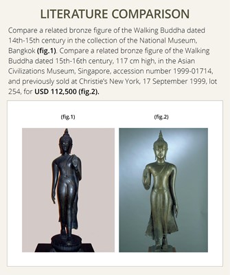 Lot 655 - A LARGE BRONZE FIGURE OF THE WALKING BUDDHA, AYUTTHAYA KINGDOM