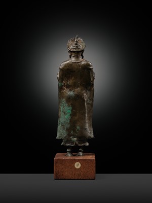 Lot 389 - A KHMER BRONZE FIGURE OF BUDDHA, THAILAND, LOPBURI PERIOD, 13TH CENTURY