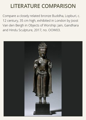 Lot 389 - A KHMER BRONZE FIGURE OF BUDDHA, THAILAND, LOPBURI PERIOD, 13TH CENTURY