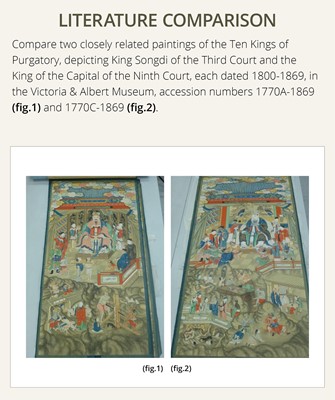 Lot 321 - A PAIR OF SILK PAINTINGS WITH THE KINGS OF HELL, PINGDENG AND SONGDI, 18TH-19TH CENTURY