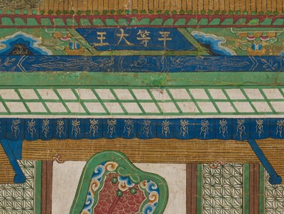 Lot 321 - A PAIR OF SILK PAINTINGS WITH THE KINGS OF HELL, PINGDENG AND SONGDI, 18TH-19TH CENTURY
