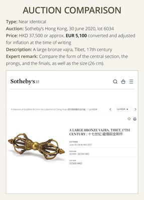 Lot 271 - A LARGE SIX-PRONGED BRONZE VAJRA, 17TH CENTURY