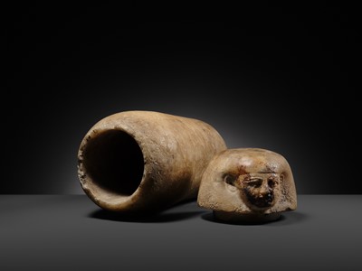 Lot 31 - AN ALABASTER ‘IMSETY’ CANOPIC JAR AND LID, LATE PERIOD