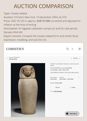 Lot 31 - AN ALABASTER ‘IMSETY’ CANOPIC JAR AND LID, LATE PERIOD