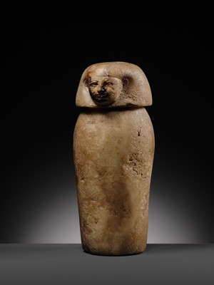 Lot 31 - AN ALABASTER ‘IMSETY’ CANOPIC JAR AND LID, LATE PERIOD
