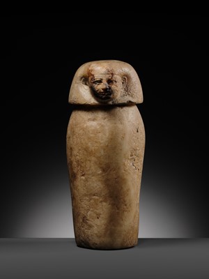Lot 31 - AN ALABASTER ‘IMSETY’ CANOPIC JAR AND LID, LATE PERIOD