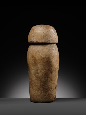 Lot 31 - AN ALABASTER ‘IMSETY’ CANOPIC JAR AND LID, LATE PERIOD