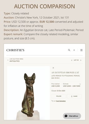Lot 36 - A FINE BRONZE STATUE OF A CAT, BASTET, LATE PERIOD