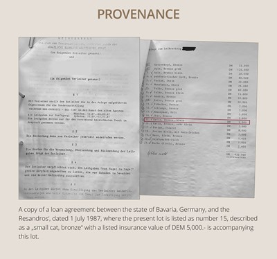 Lot 36 - A FINE BRONZE STATUE OF A CAT, BASTET, LATE PERIOD