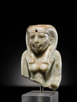 Lot 11 - AN OPHICALCITE BUST OF A FEMALE DEITY, PROBABLY ISIS, LATE PERIOD, DYNASTY XXV–XXVI