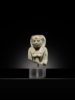 Lot 11 - AN OPHICALCITE BUST OF A FEMALE DEITY, PROBABLY ISIS, LATE PERIOD, DYNASTY XXV–XXVI