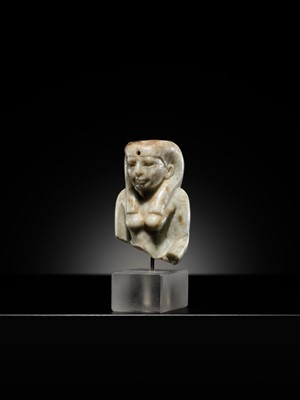 Lot 11 - AN OPHICALCITE BUST OF A FEMALE DEITY, PROBABLY ISIS, LATE PERIOD, DYNASTY XXV–XXVI