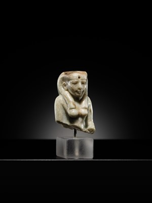 Lot 11 - AN OPHICALCITE BUST OF A FEMALE DEITY, PROBABLY ISIS, LATE PERIOD, DYNASTY XXV–XXVI