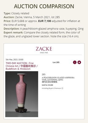 A PEACHBLOOM-GLAZED AMPHORA VASE, LIUYEPING, 20TH CENTURY OR EARLIER