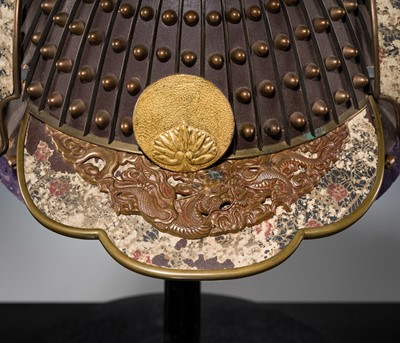 A LACQUERED NERIKAWA AND MIXED METAL KAJI-KABUTO (FIREMAN'S HELMET)