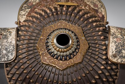 A LACQUERED NERIKAWA AND MIXED METAL KAJI-KABUTO (FIREMAN'S HELMET)