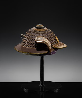 A LACQUERED NERIKAWA AND MIXED METAL KAJI-KABUTO (FIREMAN'S HELMET)