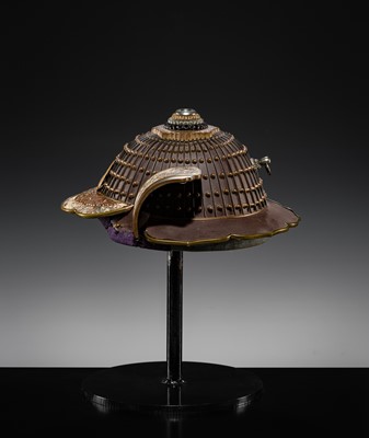 A LACQUERED NERIKAWA AND MIXED METAL KAJI-KABUTO (FIREMAN'S HELMET)