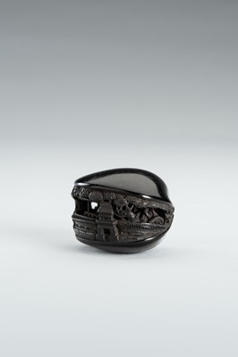 Lot 345 - ITTO: A FINE ANABORI EBONY WOOD NETSUKE OF THE CLAM’S DREAM