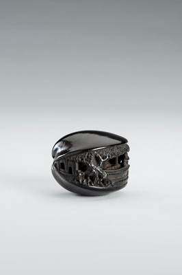 Lot 345 - ITTO: A FINE ANABORI EBONY WOOD NETSUKE OF THE CLAM’S DREAM