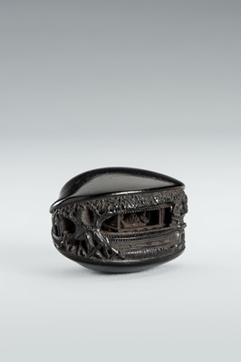 Lot 345 - ITTO: A FINE ANABORI EBONY WOOD NETSUKE OF THE CLAM’S DREAM