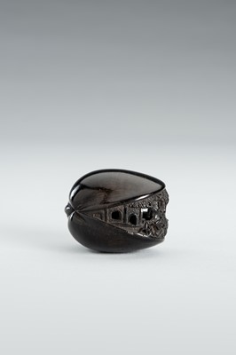 Lot 345 - ITTO: A FINE ANABORI EBONY WOOD NETSUKE OF THE CLAM’S DREAM