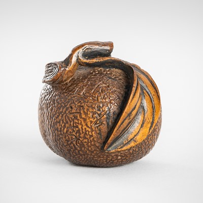 Lot 1642 - SEKIRAN: A WOOD NETSUKE OF A PERSIMMON