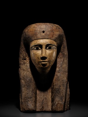 Lot 13 - A FINE BRONZE- AND GLASS-INLAID GILT-WOOD BUST OF A GODDESS, POSSIBLY ISIS, LATE PERIOD