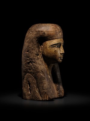 Lot 13 - A FINE BRONZE- AND GLASS-INLAID GILT-WOOD BUST OF A GODDESS, POSSIBLY ISIS, LATE PERIOD