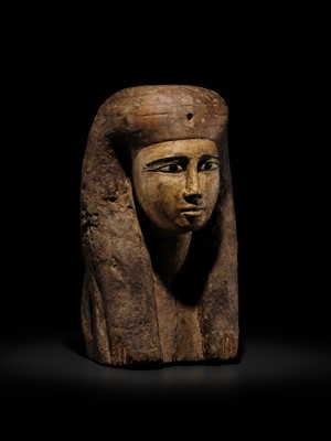 Lot 13 - A FINE BRONZE- AND GLASS-INLAID GILT-WOOD BUST OF A GODDESS, POSSIBLY ISIS, LATE PERIOD
