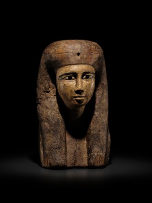 Lot 13 - A FINE BRONZE- AND GLASS-INLAID GILT-WOOD BUST OF A GODDESS, POSSIBLY ISIS, LATE PERIOD