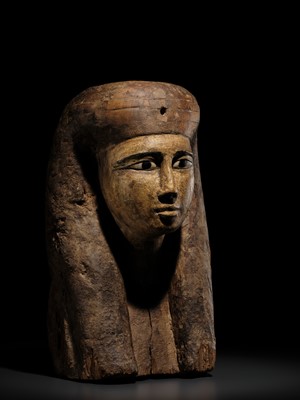 Lot 13 - A FINE BRONZE- AND GLASS-INLAID GILT-WOOD BUST OF A GODDESS, POSSIBLY ISIS, LATE PERIOD