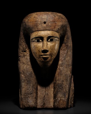 Lot 13 - A FINE BRONZE- AND GLASS-INLAID GILT-WOOD BUST OF A GODDESS, POSSIBLY ISIS, LATE PERIOD