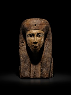 Lot 13 - A FINE BRONZE- AND GLASS-INLAID GILT-WOOD BUST OF A GODDESS, POSSIBLY ISIS, LATE PERIOD