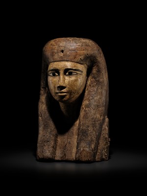 Lot 13 - A FINE BRONZE- AND GLASS-INLAID GILT-WOOD BUST OF A GODDESS, POSSIBLY ISIS, LATE PERIOD