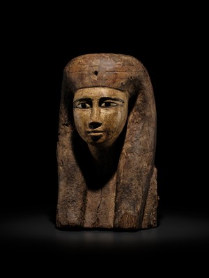 Lot 13 - A FINE BRONZE- AND GLASS-INLAID GILT-WOOD BUST OF A GODDESS, POSSIBLY ISIS, LATE PERIOD