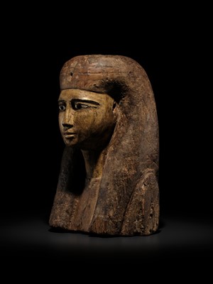 Lot 13 - A FINE BRONZE- AND GLASS-INLAID GILT-WOOD BUST OF A GODDESS, POSSIBLY ISIS, LATE PERIOD