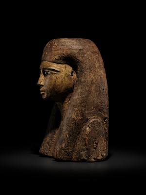 Lot 13 - A FINE BRONZE- AND GLASS-INLAID GILT-WOOD BUST OF A GODDESS, POSSIBLY ISIS, LATE PERIOD