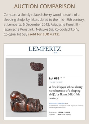 Lot 174 - ICHIUN: A WOOD NETSUKE OF A SLEEPING SHOJO