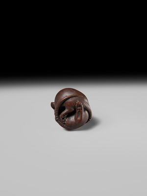 Lot 193 - ITTAN: A SUPERB WOOD NETSUKE OF TWO PLAYING RATS