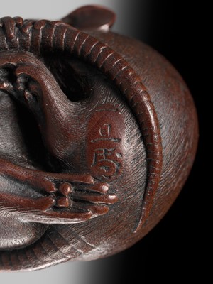 Lot 193 - ITTAN: A SUPERB WOOD NETSUKE OF TWO PLAYING RATS