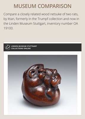 Lot 193 - ITTAN: A SUPERB WOOD NETSUKE OF TWO PLAYING RATS