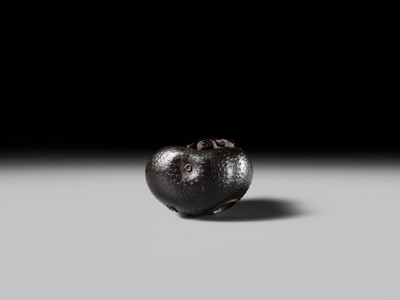 SANGETSU: A RARE EBONY WOOD NETSUKE OF A WASP IN A PEAR