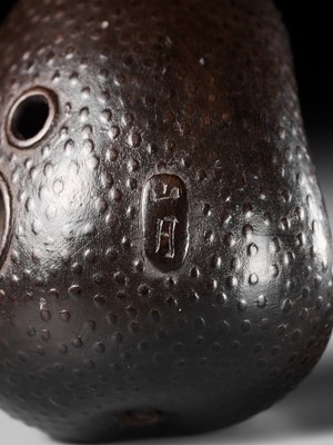 SANGETSU: A RARE EBONY WOOD NETSUKE OF A WASP IN A PEAR