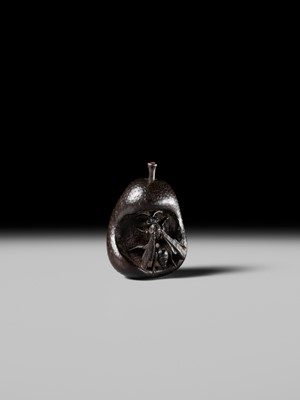 SANGETSU: A RARE EBONY WOOD NETSUKE OF A WASP IN A PEAR