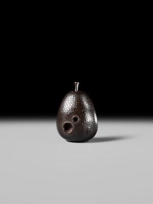 SANGETSU: A RARE EBONY WOOD NETSUKE OF A WASP IN A PEAR