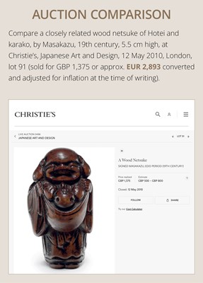 Lot 129 - AN EARLY OSAKA SCHOOL WOOD NETSUKE OF HOTEI AND A KARAKO