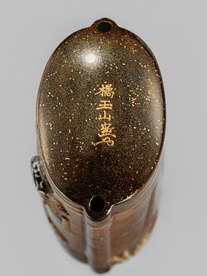Lot 278 - TACHIBANA GYOKUZAN: A FINE METAL-INLAID FIVE-CASE LACQUER INRO WITH A CHINESE SAGE