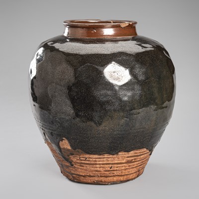 Lot 186 - A LARGE FACETED STONEWARE VASE WITH SLATE GLAZING