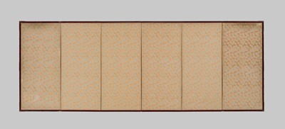 KANO ISEN’IN NAGANOBU: A FINE PAIR OF SIX-PANEL CHUGATA BYOBU (MEDIUM-SIZED FOLDING SCREENS) DEPICTING BIRDS IN A LANDSCAPE